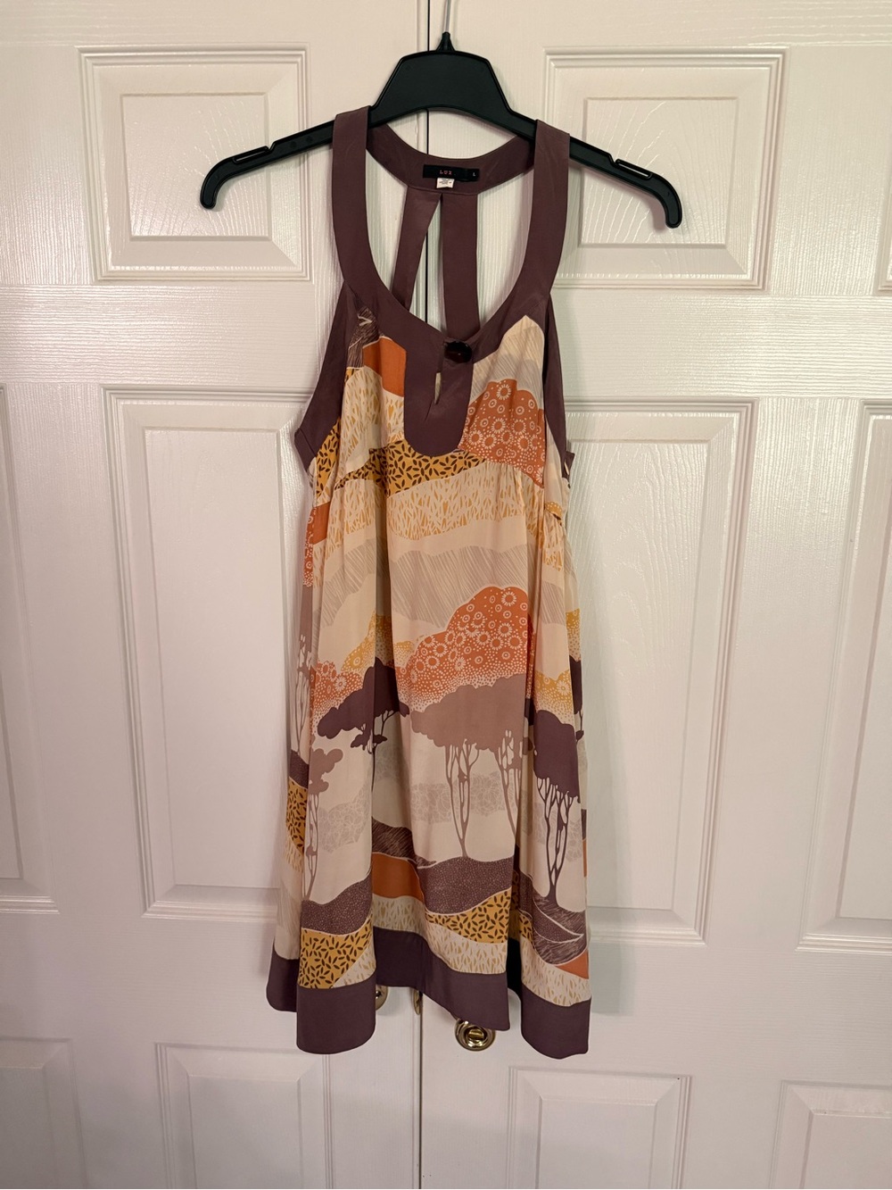 Lux Sleeveless Mini Dress in Mauve, Cream, Orange and Brown